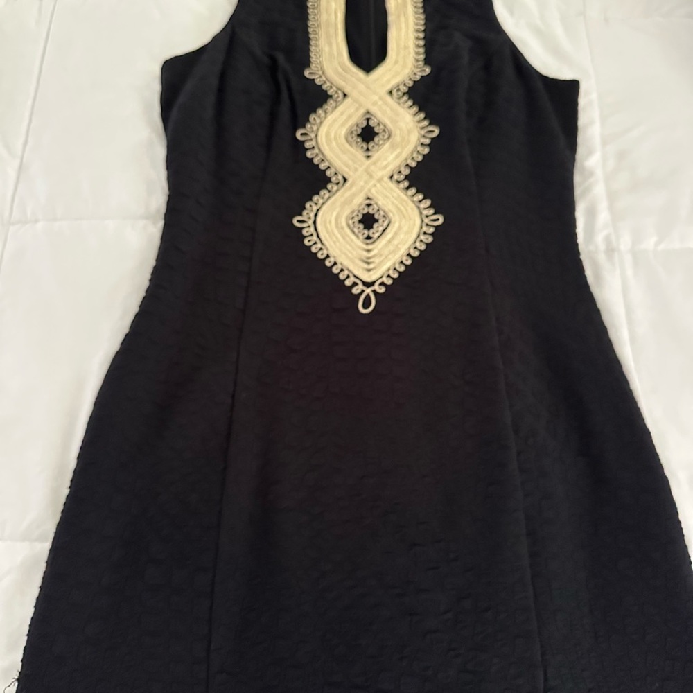 Lily Pulitzer Elegant Black Dress with Gold  Metallic Embroidery